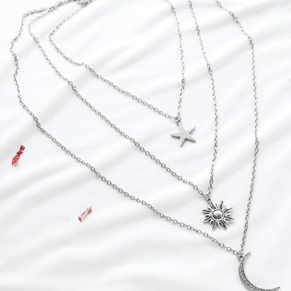 🆕Silver-tone Star Sun Moon Layered Necklace